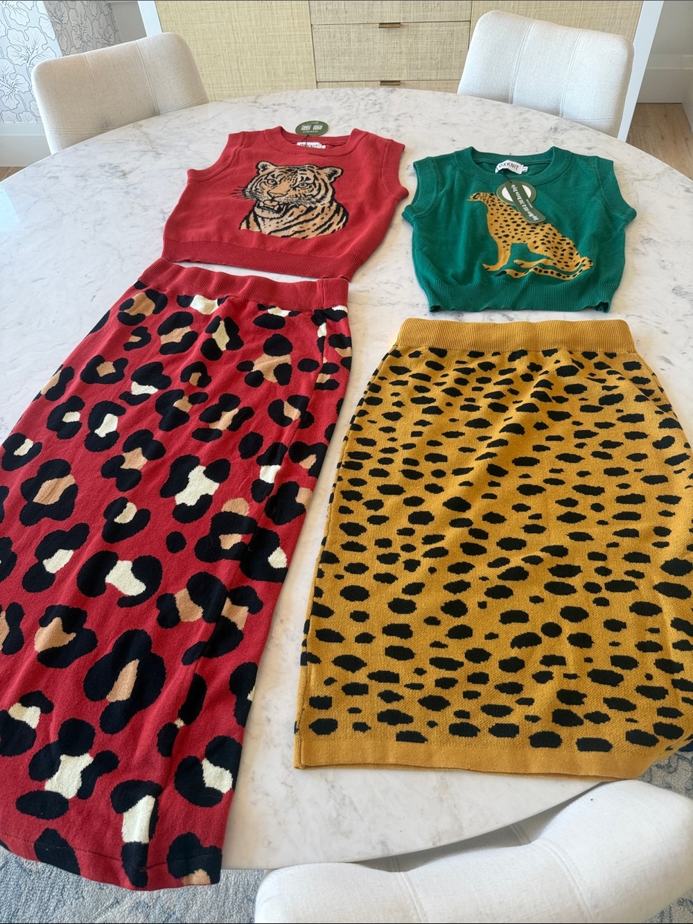 Red Leopard Print Knit A-Line Skirt - Women